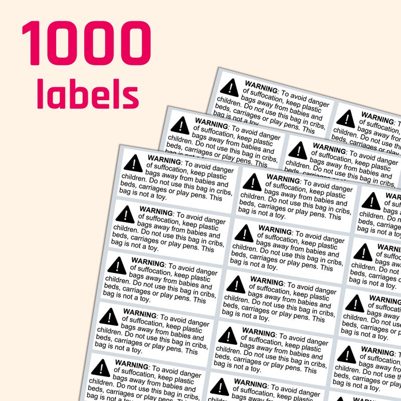 TownStix Suffocation Warning Labels Stickers, Hazard Risk for Plastic Bags - 2.4" x 1", 1000 Pieces - Image 3